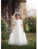 Ivory Eyelash Lace Trimmed Flower Girl Dress